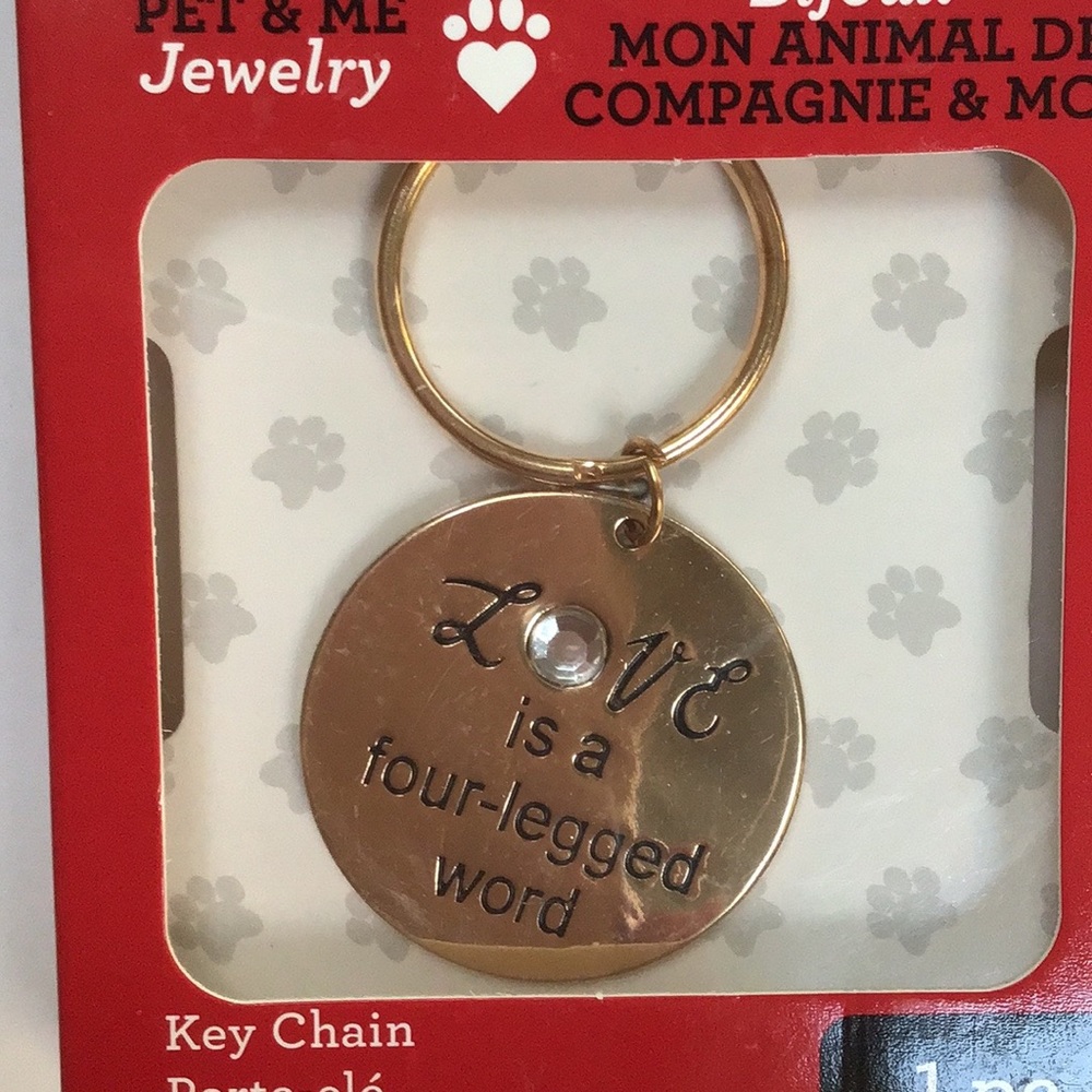 Pet & Me Love Is A‎ Four Legged Word Gold Round Disc Charm Key Chain NWT